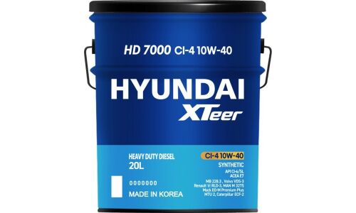 Масло моторное Hyundai XTeer HD 7000 10w40, синтетическое, API CI-4/SL, ACEA E7, для дизельного двигателя, 20л, арт. 1120015