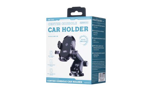 Держатель для телефона Remax Center Console Car Holder, на лобовое стекло/торпедо (присоска), поворотный, чёрный, арт. RM-C03