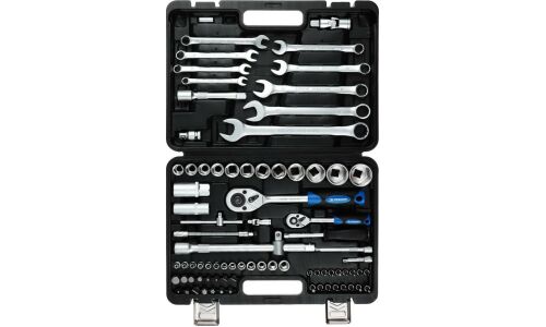 Набор инструментов Рокот, с трещоткой, под размеры 1/2, 1/4", комплект 83 предмета, арт. 736-123