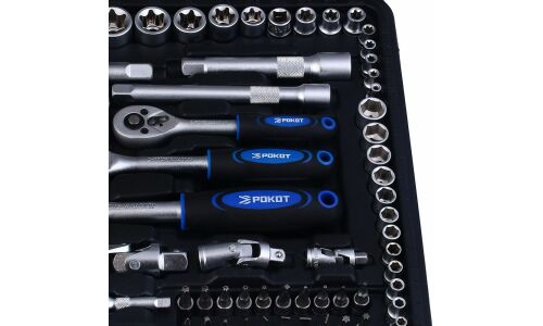 Набор инструментов Рокот, с трещоткой, под размер 1/4, 3/8", комплект 216 предметов, арт. 736-207