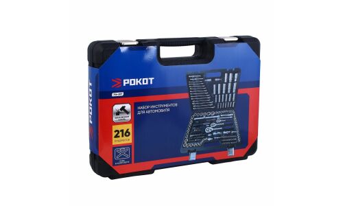 Набор инструментов Рокот, с трещоткой, под размер 1/4, 3/8", комплект 216 предметов, арт. 736-207