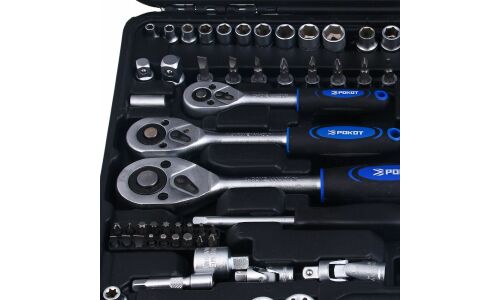 Набор инструментов Рокот, с трещоткой, под размеры 1/2, 1/4, 3/8", комплект 123 предмета, арт. 736-205