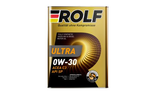 Масло моторное Rolf Ultra 0w30, синтетическое, API SP, ACEA C3, универсальное, 4л, арт. 322942