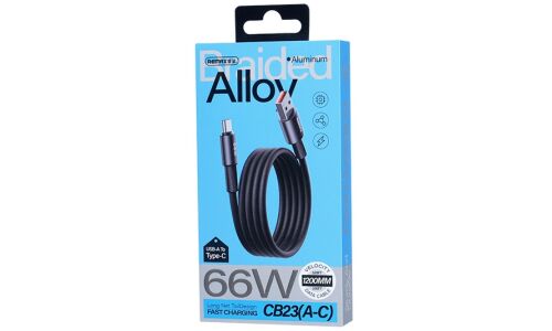 Кабель для мобильных устройств Remax Braided Alloy Cable, с USB на USB Type-C, 1.2м, 66Вт, чёрный, арт. CB23-66W