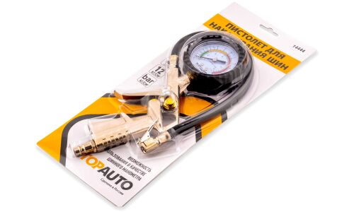 Пистолет для накачки шин TopAuto, с аналоговым манометром до 12атм, арт. 14444