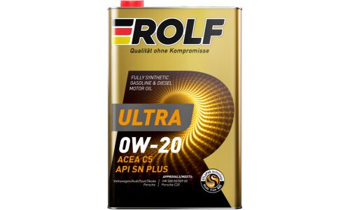Масло моторное Rolf Ultra 0w20, синтетическое, API SN+, ACEA C5, универсальное, 1л, арт. 322939