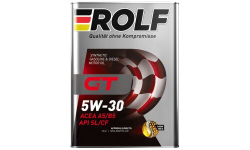 Масло моторное Rolf GT 5w30, синтетическое, API SL/CF, ACEA A5/B5, универсальное, 5л, арт. 323150