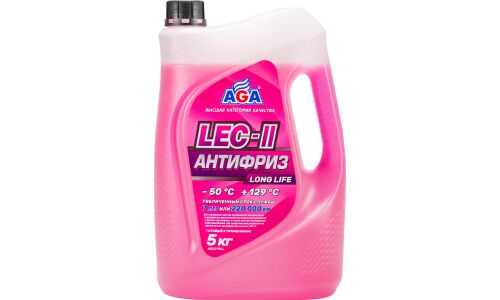 Антифриз AGA LEC-II Long Life, P-OAT, розовый, -50°C, 5кг, арт. AGA319LL