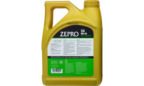 Масло моторное Zepro Fully Synthetic 0w20, синтетическое, API SN, ILSAC GF-5, для бензинового двигателя, 4л, арт. 30011331-004