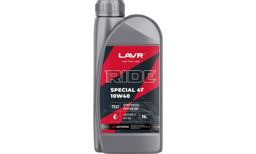 Масло для мотоциклов Lavr Motoline Ride Special 4Т 10w40, синтетическое, API SN, JASO MA2, 4-тактное, 1л, арт. Ln7747