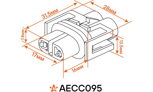 Разъём 2 pin Airline, мама, с проводами для ламп H11, H16, H27/2, Лада, ГАЗ, Hyundai/Kia, арт. AECC095