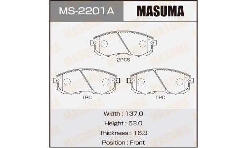 Колодки тормозные дисковые Masuma передние, комплект на ось (4 шт), арт. MS-2201