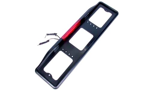 Рамка номерного знака Дельта ПРО для автомобиля, прямоугольная, пластиковая, черная, с подсветкой + стоп-сигнал