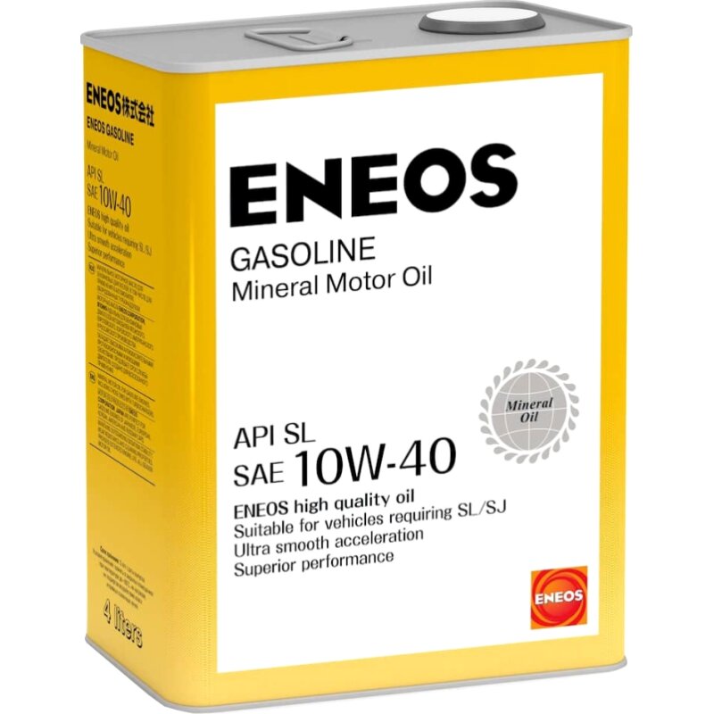 

Масло моторное Eneos Turbo Gasoline 10w40 минеральное, SL, для бензинового двигателя, 4л, арт. 1442