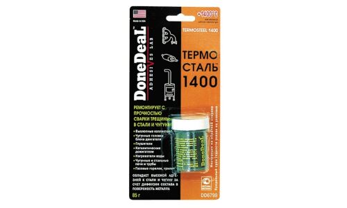 Холодная сварка DoneDeal Termosteel 1400, для выхлопной системы, термостойкая (до +1400°С), банка 85г, арт. DD6799