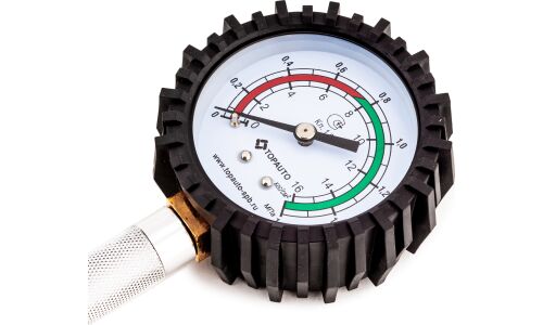 Компрессометр TOPAUTO, прижимной, для бензиновых двигателей, до 1.6МПа, трубка 205мм, арт. 11121