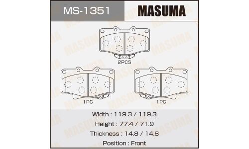 Колодки тормозные дисковые Masuma передние, комплект на ось (4 шт), арт. MS-1351