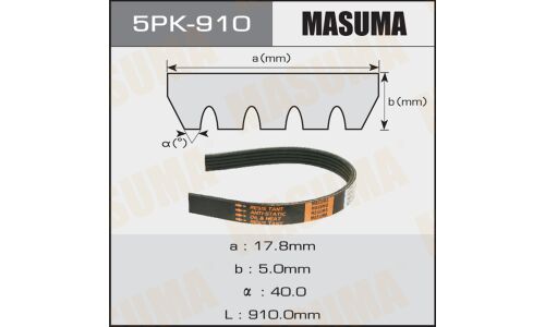 Ремень ручейковый Masuma 5PK- 910