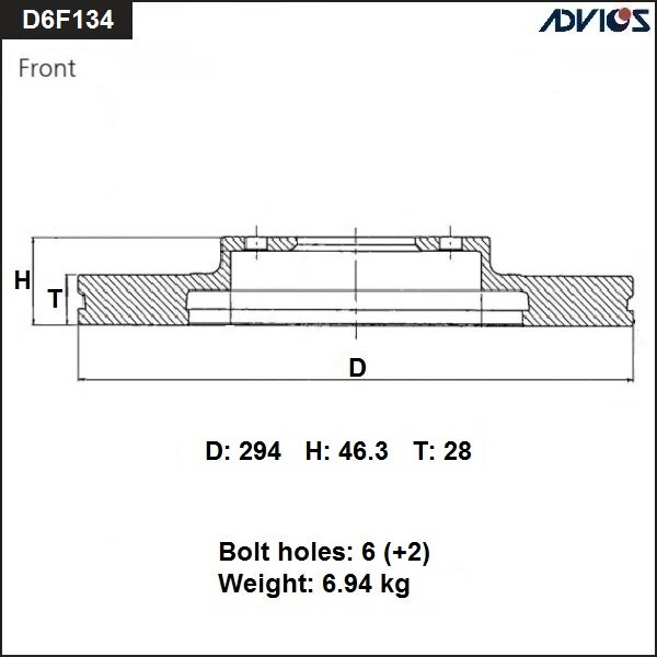 

Диск тормозной ADVICS, арт. D6F134B
