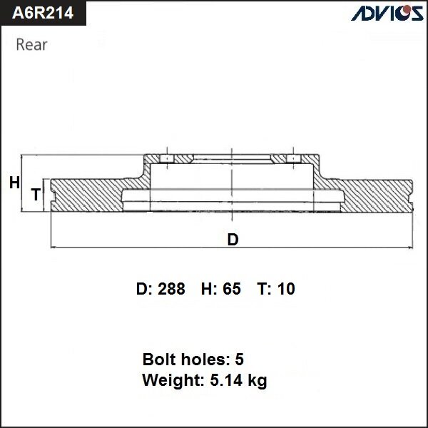 

Диск тормозной ADVICS, арт. A6R214B