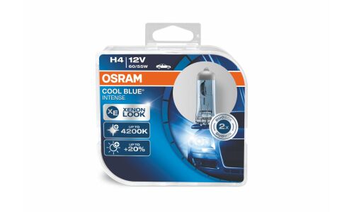 Лампа галогенная Osram Cool Blue Intense H4 (P43t, T16), 12В, 60/55Вт, 4200К, комплект 2 шт, арт. 64193CBIHCB