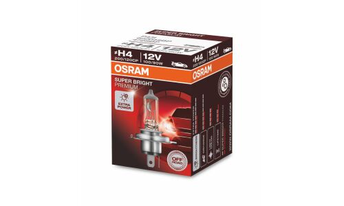 Лампа галогенная Osram Super Bright Premium H4 (P43t, T16), 12В, 100/90Вт, 3200К, 1 шт, арт. 62204SBP