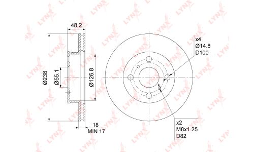 Диск тормозной LYNXauto, передний, правый/левый, 1 шт, арт. BN-1166