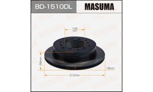 Диск тормозной Masuma перфорированный, задний, левый, для Toyota Land Cruiser, 1 шт, арт. BD-1510DL