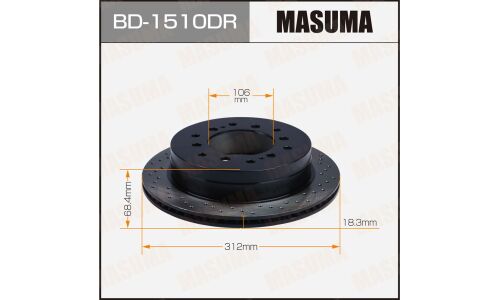 Диск тормозной Masuma перфорированный, задний, правый, для Toyota Land Cruiser, 1 шт, арт. BD-1510DR