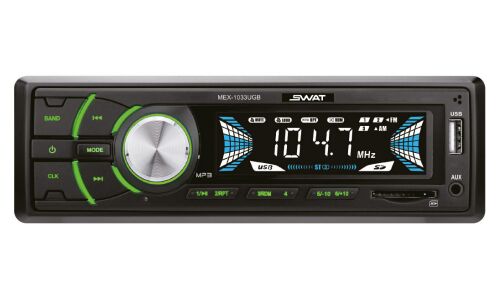 Автомагнитола SWAT MEX-1033UBG, 1 DIN, USB/AUX/SD, 4х50Вт, зеленая подсветка