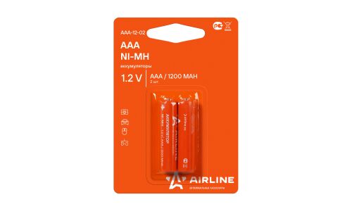 Батарея аккумуляторная Airline, AAA (HR03) никель-металлогидридная, 1200мАч, 1.2В, 2 шт, арт. AAA-12-02