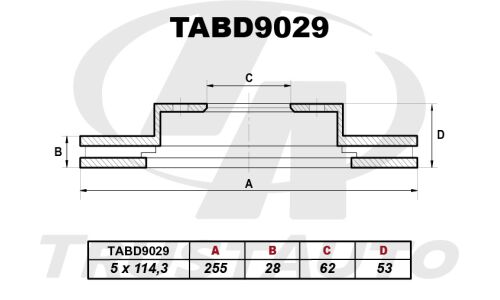 Диск тормозной TA, передний, правый/левый, 1 шт, арт. TABD9029