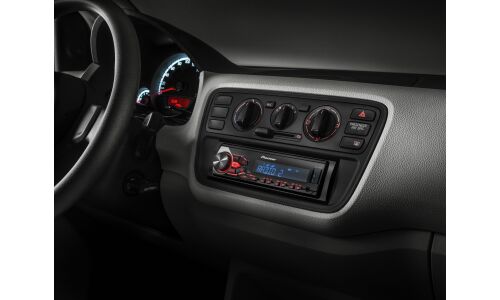 Автомагнитола Pioneer MVH-180UI, 1 DIN, USB/AUX, 4х50Вт, красная подсветка