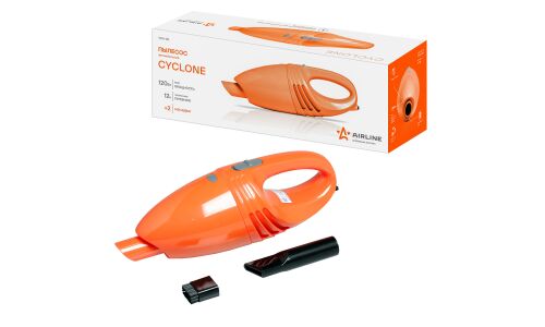 Пылесос автомобильный Airline CYCLONE, 12В, 120Вт, 4кПа, пылесборник 400мл, 3м шнур, 2 насадки, арт. VCA-00