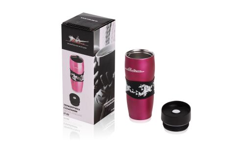 Термокружка Airline, с клапаном, с резиновым настаканником, 380мл, розовая, арт. IT-03