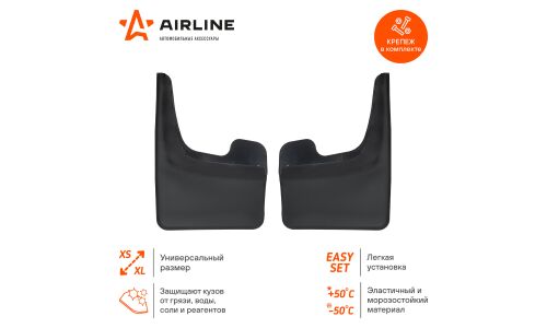 Брызговики универсальные Airline, термоэластопласт (ТЭП), для внедорожников, кроссоверов и минивэнов, 350x250мм, с крепежом, черные, 2 шт, арт. AMF-02