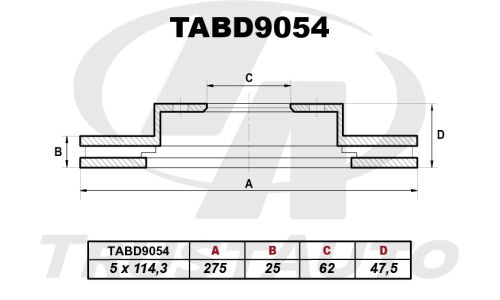 Диск тормозной TA, передний, правый/левый, 1 шт, арт. TABD9054