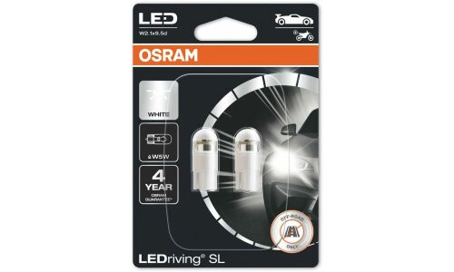 Лампа светодиодная Osram LEDriving SL W5W (W2.1x9.5d, T10), 12В, 1Вт (соответствует 5Вт), 6000К, комплект 2 шт, арт. 2825DWP-02B