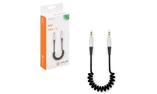 Аудиокабель AUX Airline, для подключения к автомагнитоле, mini jack 3.5 (M) – mini jack 3.5 (M), витой провод, длина 1.8м, арт. ACH-AUX-22