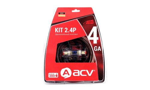Комплект проводов для 2-канального усилителя ACV KIT2.4P, силовой (4AWG), заземляющий (4AWG), акустический (12AWG) и межблочный кабели, держатель с предохранителем Mini ANL 60А, клеммы (4AWG)