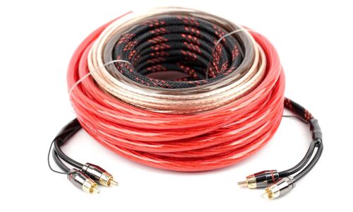 Комплект проводов для 2-канального усилителя ACV KIT2.4P, силовой (4AWG), заземляющий (4AWG), акустический (12AWG) и межблочный кабели, держатель с предохранителем Mini ANL 60А, клеммы (4AWG)