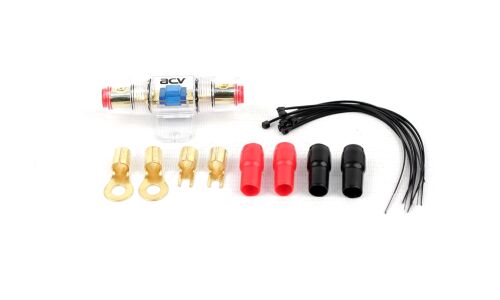 Комплект проводов для 2-канального усилителя ACV KIT2.4P, силовой (4AWG), заземляющий (4AWG), акустический (12AWG) и межблочный кабели, держатель с предохранителем Mini ANL 60А, клеммы (4AWG)