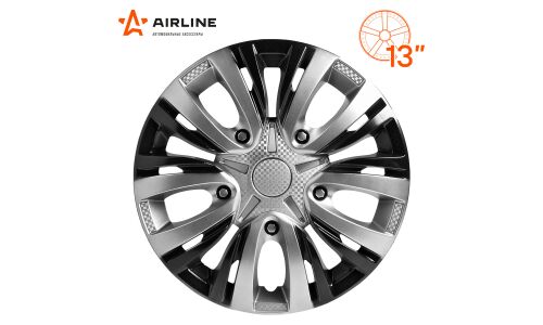 Колпаки на колеса Airline Лион Т, 13", серебристый+черный, под карбон, 2шт, арт. AWCC-13-05