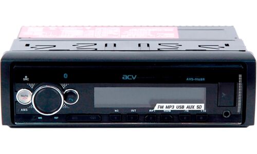 Автомагнитола ACV AVS-916BR, 1DIN, SD/USB/AUX/Bluetooth, 4х50Вт, красная подсветка