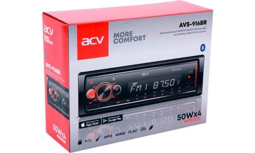 Автомагнитола ACV AVS-916BR, 1DIN, SD/USB/AUX/Bluetooth, 4х50Вт, красная подсветка