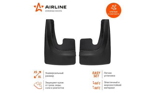 Брызговики универсальные Airline, термоэластопласт (ТЭП), для легковых автомобилей, 310x200мм, с крепежом, черные, 2шт, арт. AMF-01