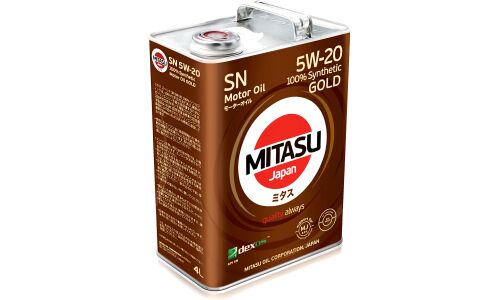 Масло моторное Mitasu Gold 5w20, синтетическое, API SN, ILSAC GF-5, для бензинового двигателя, 4л, арт. MJ-100/4