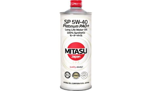 Масло моторное Mitasu Platinum PAO+ 5w40, синтетическое, API SP/CF, ACEA C3, для бензинового двигателя, 1л, арт. MJ-112/1
