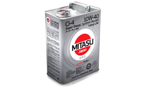 Масло моторное Mitasu Super Diesel Long Life 10w40, полусинтетическое, API CI-4/SL, ACEA A3/B3/B4/E7, для дизельного двигателя, 4л, арт. MJ-222/4