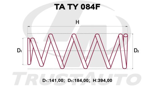 Пружина подвески TrustAuto усиленная, передняя, арт. TA TY 084F